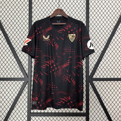 Fans Version 2024-2025 Sevilla Third Away Black/Red Soccer Jersey Football Shirt