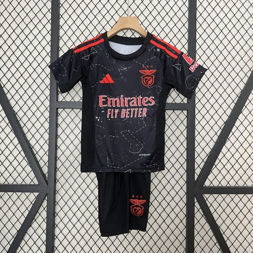 Youth Uniform Kids Kit Benfica 2024-2025 Away Black Soccer Jersey Shorts Child Football Set