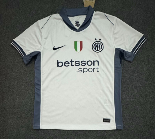 with Scudetto Patch+Sponor Logo Fan Version 2024-2025 Inter Milan Away White Soccer Jersey Football Shirt