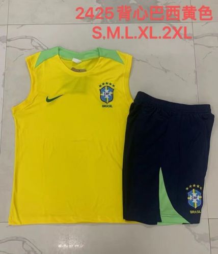 Adult Uniform 2024-2025 Brazil Yellow Soccer Training Vest and Shorts Football Set