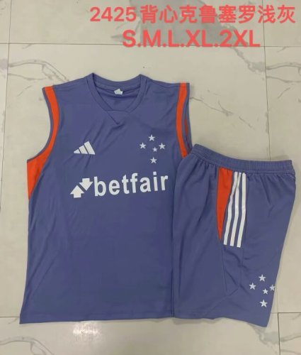 Adult Uniform 2024-2025 Cruzeiro Light Grey Soccer Training Vest and Shorts Football Set