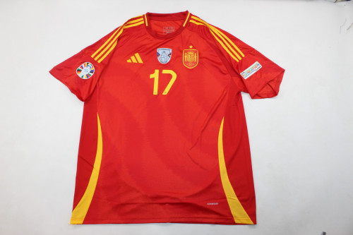 with UEFA NATIONS LEAGUE WINNER 2023 Patch+Euro 2024 Badge Player Version Spain 2024 WILLIAMS JR. 17 Home Soccer Jersey España Camisetas de Futbol