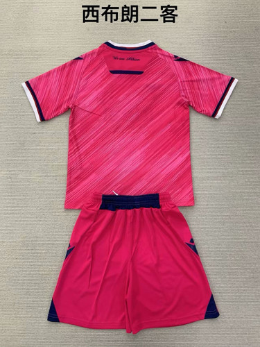 Youth Uniform Kids Kit West Bromwich Albion 2024-2025 Third Away Pink Soccer Jersey Shorts Child Football Set