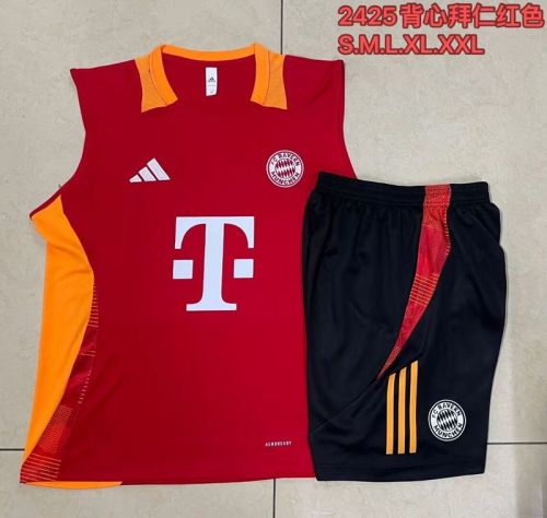 Adult Uniform 2024-2025 Bayern Munich Red/Orange Soccer Training Vest and Shorts Football Set