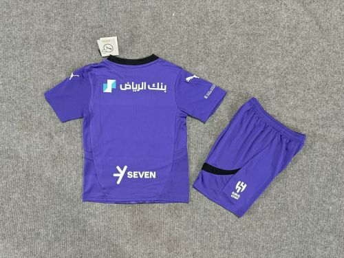 Youth Uniform Kids Kit 2024-2025 Al-Hilal Saudi Third Away Purple Soccer Jersey Shorts Child Football Set