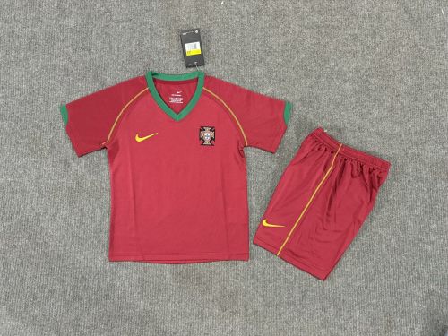 Retro Youth Uniform Kids Kit 2006 Portugal Home Soccer Jersey Shorts Child Football Set