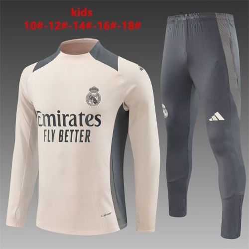 Youth 2024-2025 Real Madrid Light Pink Soccer Training Sweater and Pants Child Football Kit