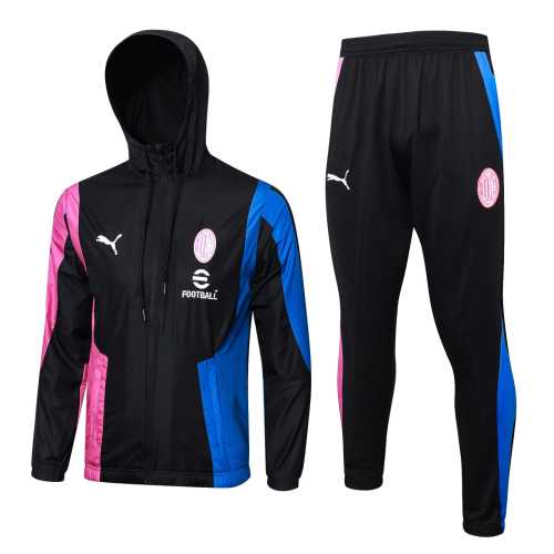 2024-2025 AC Milan Black/Pink/Blue Soccer Windbreaker Jacket and Pants BVB Football Tracksuit