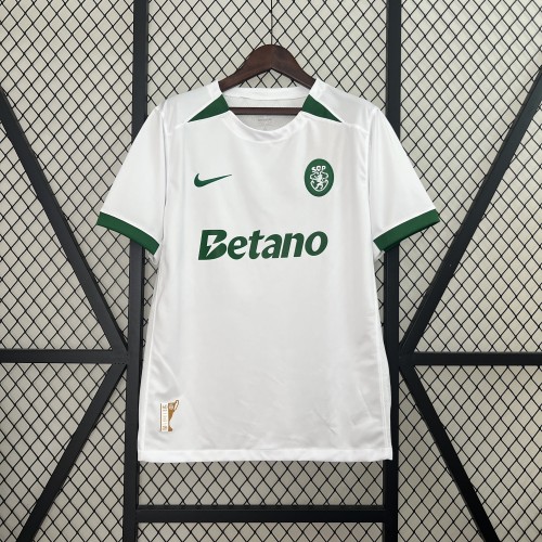 Fan Version 2024-2025 Sporting Lisbon Away White Soccer Jersey Football Shirt