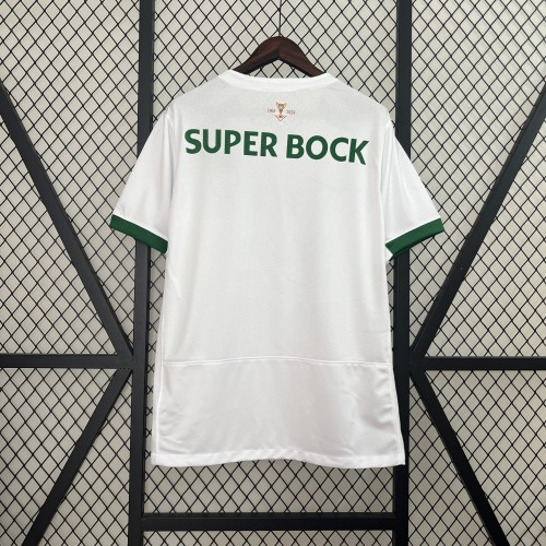 Fan Version 2024-2025 Sporting Lisbon Away White Soccer Jersey Football Shirt