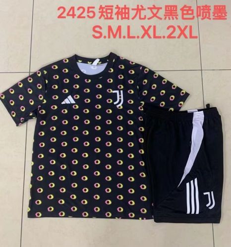 Adult Uniform 2024-2025 Juventus Black Soccer Training Shirt and Shorts Football Set