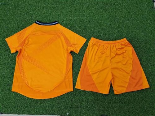 Player Version Youth Uniform Kids Kit 2024-2025 Real Madrid Away Orange Soccer Jersey Shorts Child Football Set