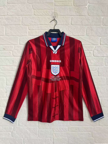 with Front Lettering Long Sleeve Retro Jersey England 1998 Away Red Soccer Jersey Vintage Football Shirt