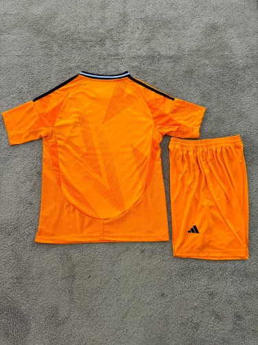 Adult Uniform 2024-2025 Real Madrid Away Orange Soccer Jersey Shorts Football Kit