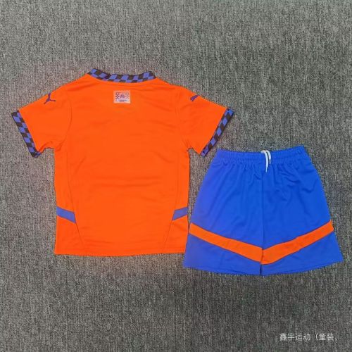 Youth Uniform Kids Kit 2024-2025 Marseille Third Away Orange Soccer Jersey Shorts Child Football Set