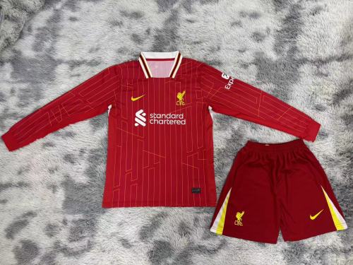 Long Sleeve Adult Uniform 2024-2025 Liverpool Home Soccer Jersey Shorts Football Kit