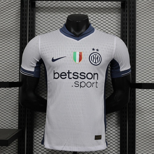 with Scudetto Patch Player Version 2024-2025 Inter Milan Away White Soccer Jersey Football Shirt
