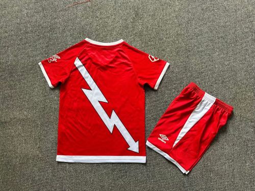 Youth Uniform Kids Kit 2024-2025 Rayo Vallecano Away Red Soccer Jersey Shorts