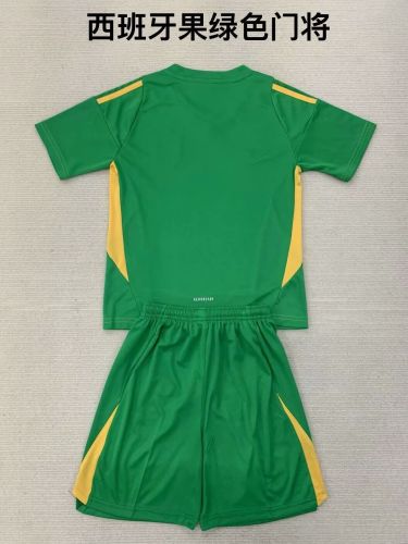 Youth Uniform Kids Kit Spain 2024 Green Goalkeeper Soccer Jersey Shorts Child Football Set