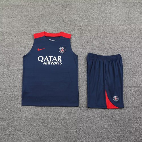 Adult Uniform 2024-2025 PSG Dark Blue/Red Soccer Training Vest and Shorts Paris Football Set