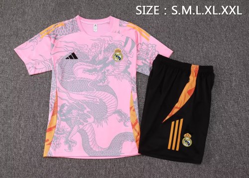 Adult Uniform 2024-2025 Real Madrid Pink Dragon Soccer Training Shirt and Shorts Football Set