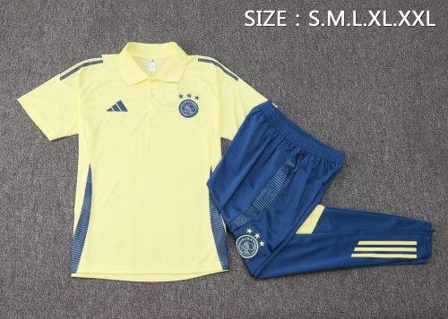 Adult Uniform 2024-2025 Ajax Yellow Soccer Polo and Pants Football Set