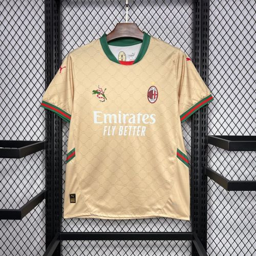 Fan Version 2024-2025 AC Milan Guci Co-branded Edition Gold Soccer Jersey AC Football Shirt