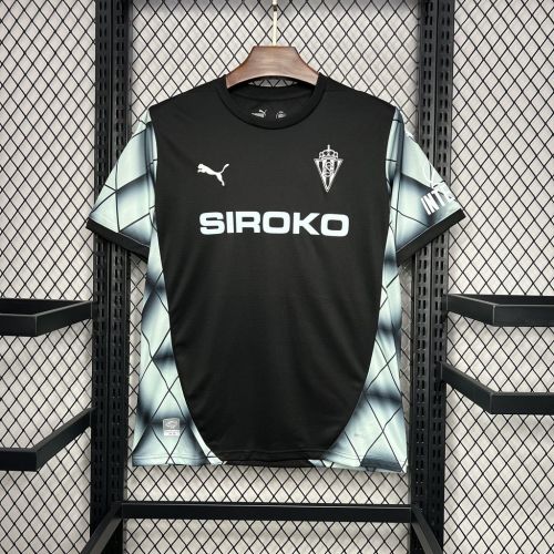 Fans Version 2024-2025 Sporting Gijon Away Black Soccer Jersey Football Shirt