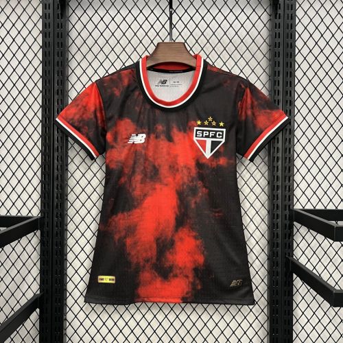 Women Sao Paulo 2024-2025 Third Away Black/Red Soccer Jersey Girl Football Shirt