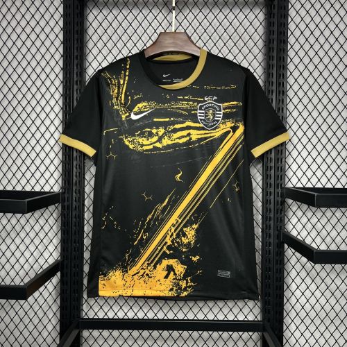 Fan Version 2024-2025 Sporting Lisbon Black Soccer Training Jersey Football Pre-match Shirt