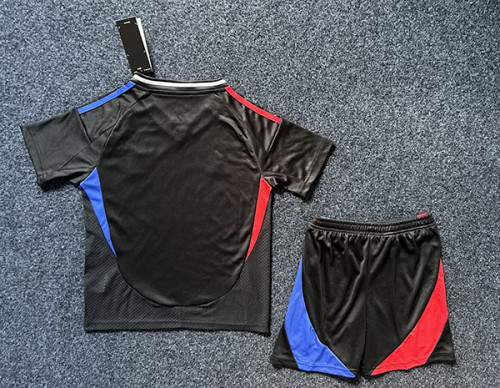 Youth Uniform Kids Kit Lyon 2024-2025 Away Black Soccer Jersey Shorts Olympique Lyonnais Child Football Set