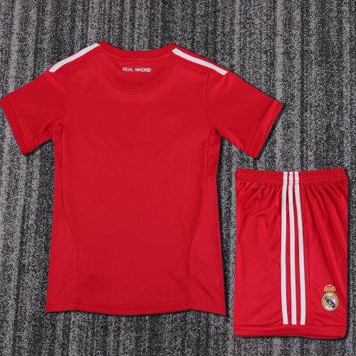 Retro Youth Uniform Kids Kit 2011-2012 Real Madrid Third Away Red Soccer Jersey Shorts Vintage Child Football Set