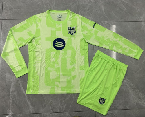 Long Sleeve with Big Spofity Youth Uniform Kids Kit 2024-2025 Barcelona Third Away Soccer Jersey Shorts Child Football Set