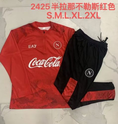 2024-2025 Napoli Red Soccer Training Sweater and Pants Napoles Football Kit