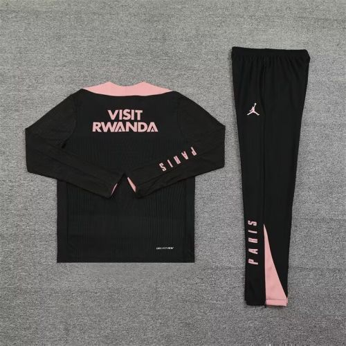 2024-2025 PSG Black/Pink Soccer Training Sweater and Pants Football Kit