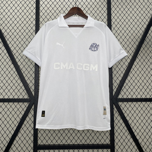 Fan Version 2024-2025 Olympique de Marseille White 125th Version Soccer Jersey Football Shirt