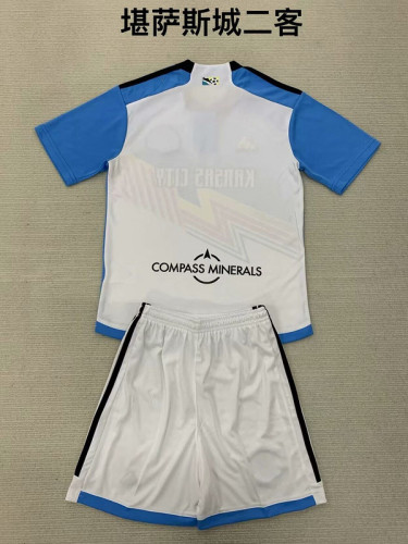 Youth Uniform Kids Kit 2024-2025 Kansas City Third Away Blue/white Soccer Jersey Shorts Child Football Set