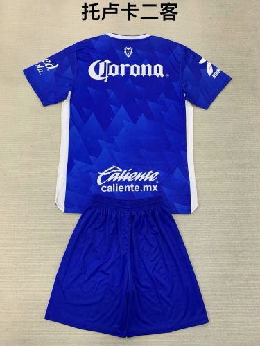 Youth Uniform Kids Kit Toluca 2024-2025 Third Away Blue Soccer Jersey Shorts Child Football Set