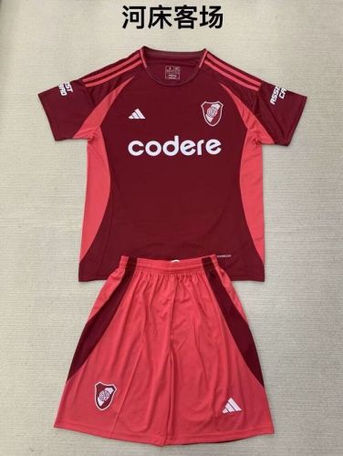 Youth Uniform Kids Kit 2024-2025 River Plate Away Dark Red Soccer Jersey Shorts Child Football Set