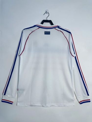 with Front Lettering Long Sleeve Retro Jersey 1998 France Away White Soccer Jersey Vintage Football Shirt
