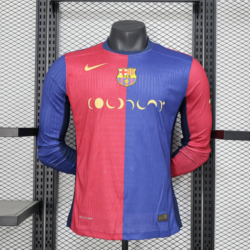 Coldplay Player Version Long Sleeve Barca Camisetas de Futbol 2024-2025 Barcelona Home Soccer Jersey