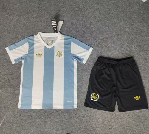 Youth Uniform Kids Kit Argentina 2024 50th Anniversary Soccer Jersey Shorts Child Football Set