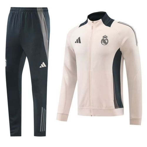 2024-2025 Real Madrid Pink/Grey Soccer Training Jacket Football Jacket and Pants