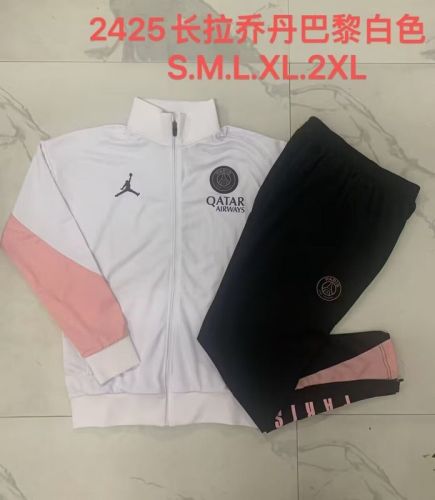2024-2025 PSG White/Pink Soccer Training Jacket Football Jacket and Pants