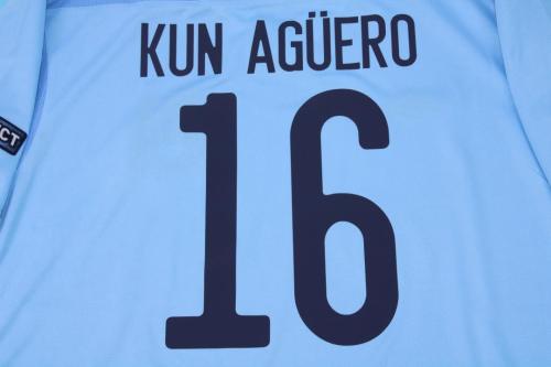 with UCL Patch Retro Jersey 2011-2012 Manchester City Home KUN AGUERO 16 Soccer Jersey Vintage Football Shirt