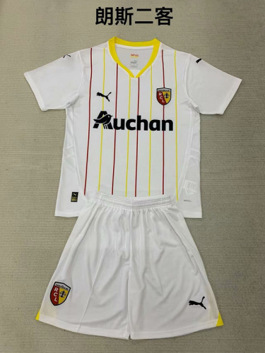 Youth Uniform Kids Kit Lens 2024-2025 Third Away White Soccer Jersey Shorts Child Football Set
