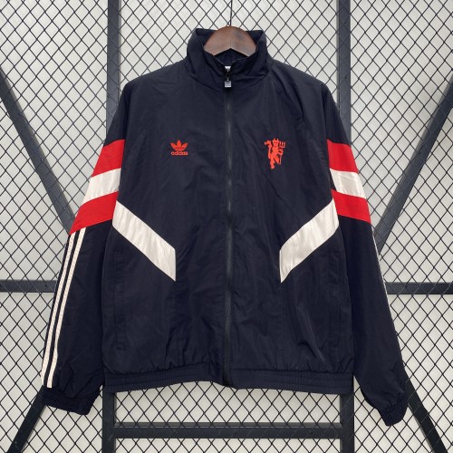 2024-2025 Manchester United Black/White/Red Windbreaker Jacket Football Jacket