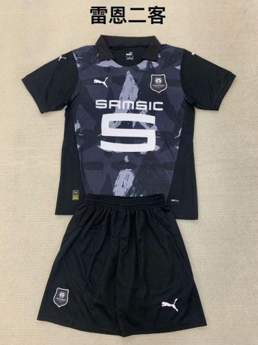Youth Uniform Kids Kit 2024-2025 Stade Rennais Third Away Black Soccer Jersey Shorts Child Football Set