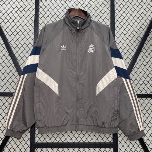 2024-2025 Real Madrid Grey/Yellow/Green Windbreaker Jacket Football Jacket
