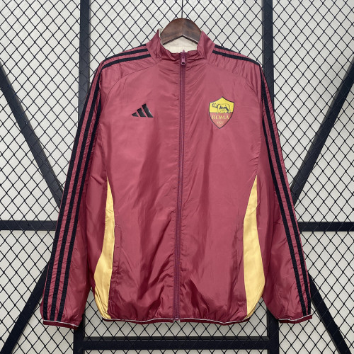 2024-2025 As Roma Red/White Trench Coat Soccer Reversible Windbreaker Jacket Football Jacket